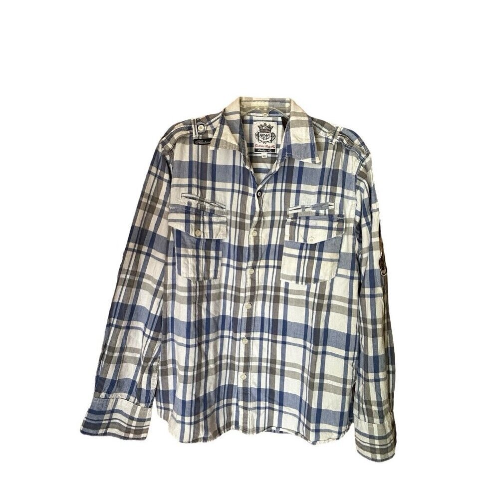 AKDMKS Button-Up Shirt Men's Size 2XL Blue Plaid Chest Pocket‎ Check